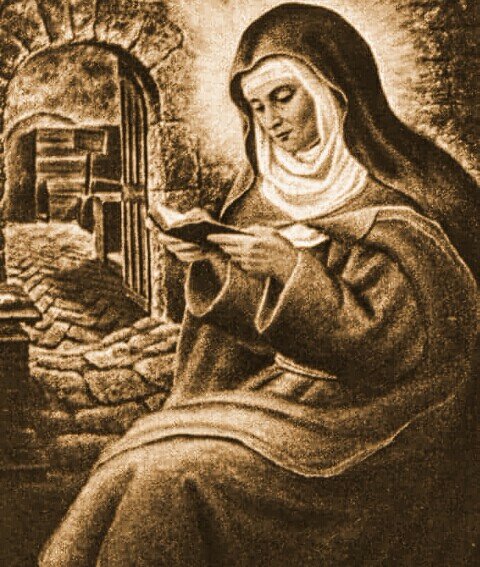 DouayRheims1's tweet photo. St Colette was born in 1381 and at the age of 17, when both her parents died, St Colette joined the Franciscan Third Order. She lived for eight years as a hermit at Corbie Abbey in Picardy, France. Towards the end of this time St Colette had a vision.. (cont'd) #StColette #Mar6 https://t.co/HLn4np3l0M
