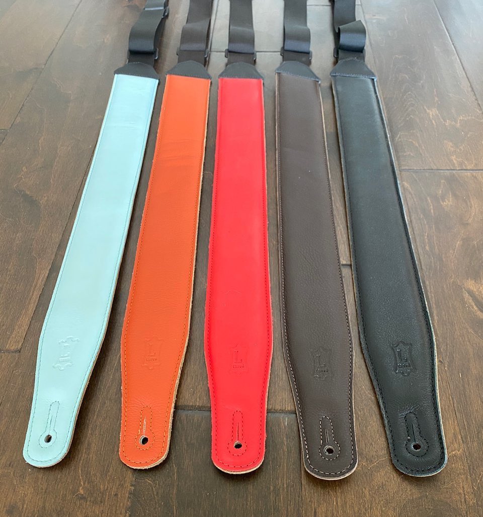 LevysMusic's tweet photo. Our #RightHeight™ Garment Padded #straps in light blue, orange, red, brown and black! Which would you pick?! #PlayOn https://t.co/p67pYX8FH9