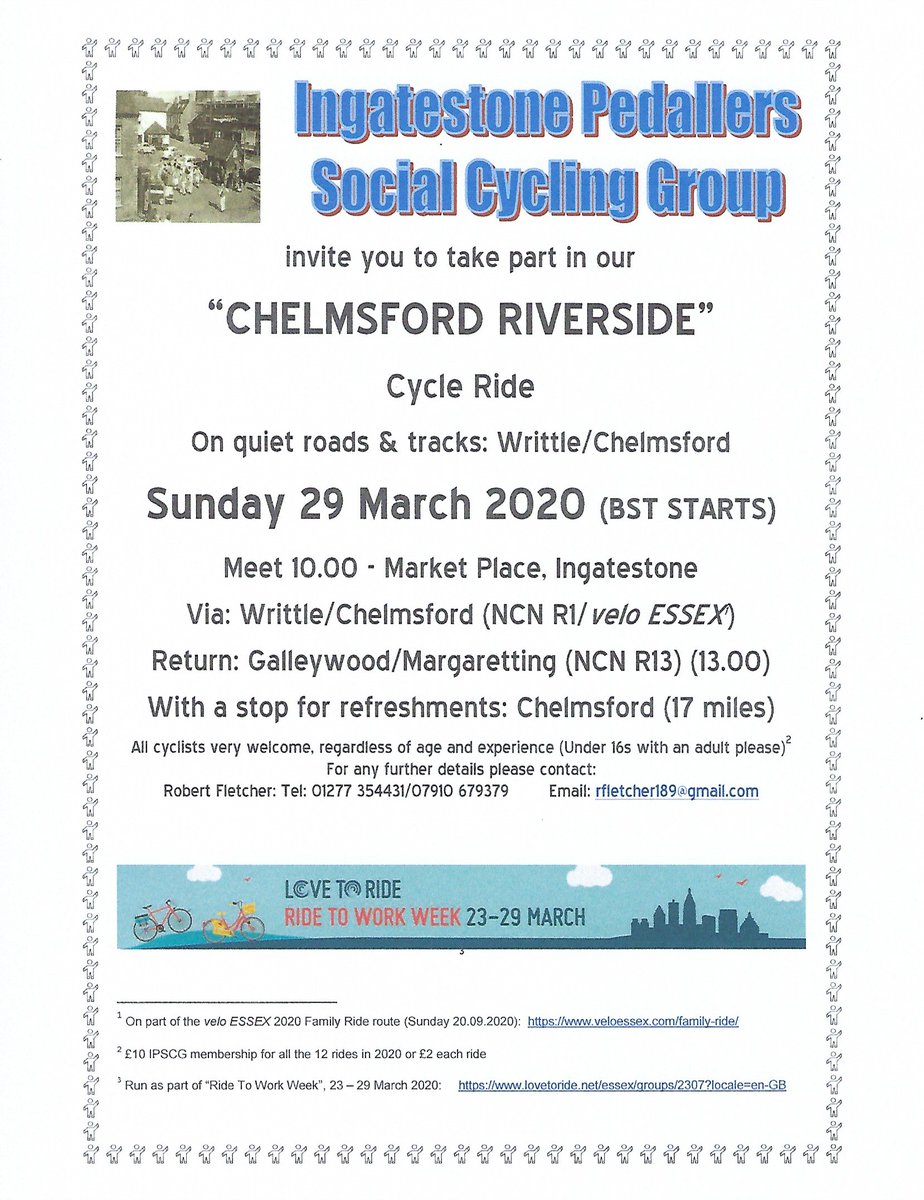 FryerningFrame's tweet image. #IngatestonePedallers 
Rides Walks &amp;amp; Events for 2020 and the first organised ride coming up for 2020 on Sunday 29.03.2020
@LovetoRide #RideToWorkWeek @ChelmsCouncil @KeepBritainTidy 
@VeloEssex