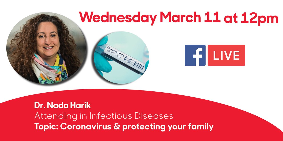 Overwhelmed with news about #Coronavirus? Infectious disease expert Dr. Nada Harik is answering your questions on 3/11 @ 12pm via #FacebookLive. Reply to this tweet if you have questions you’d like to see answered. For ongoing updates and info, click here: childrensnational.org/visit/resource…