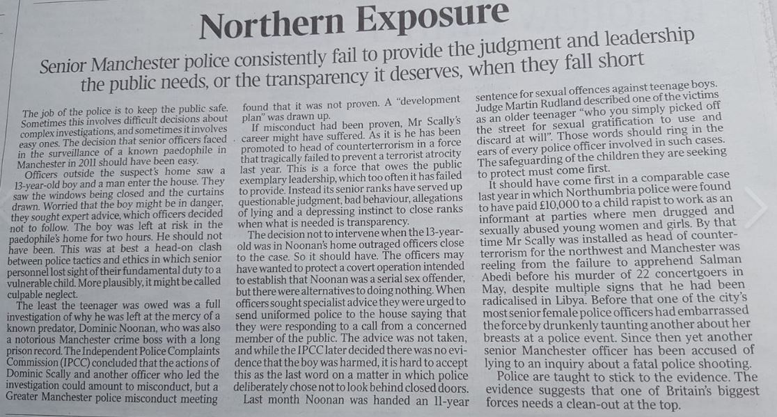 PeteJacksonGMP's tweet photo. "Senior Manchester police consistently fail to provide the judgement & leadership the public needs or the transparency it deserves when they fall short.The evidence suggest that one of Britain's biggest forces needs a clean out at the top! @thetimes June 2018
Nothing has changed! https://t.co/Wm5K4kZPBh