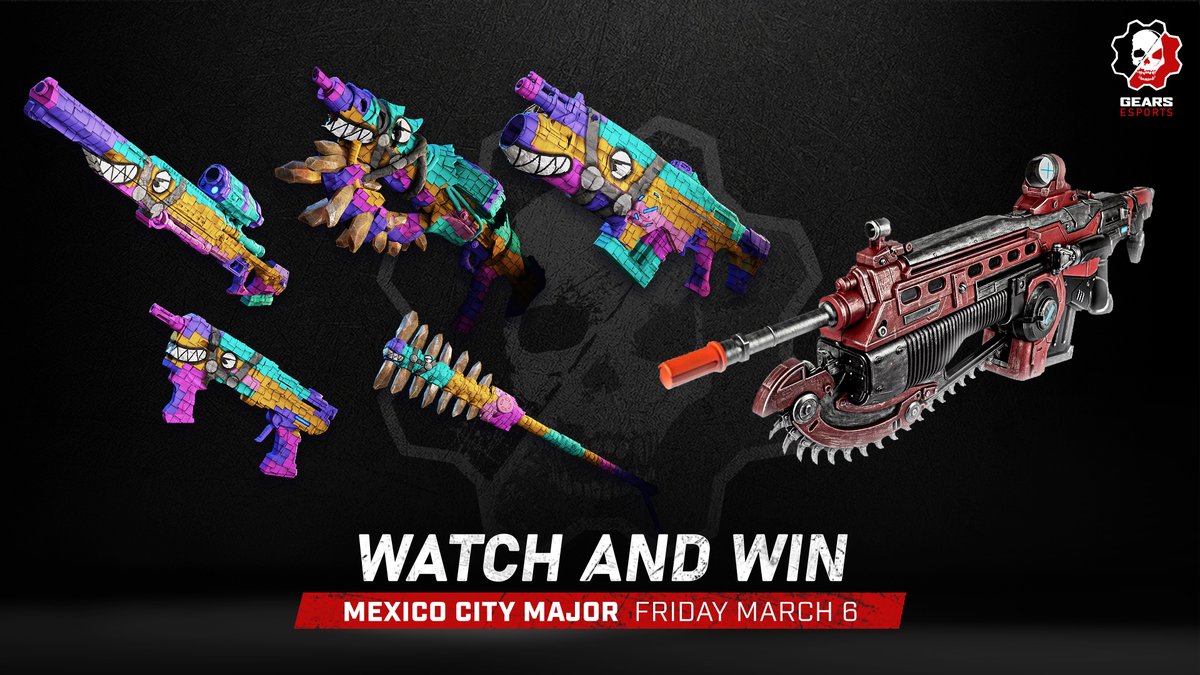 GearsEsports's tweet photo. #GearsMX begins now, brought to you by @WestworldHBO 

➡️ https://t.co/6Rp7mmPuYq

Watch live to claim new free weapon skins including the Pinata Lancer GL! https://t.co/IqDztdzEJF