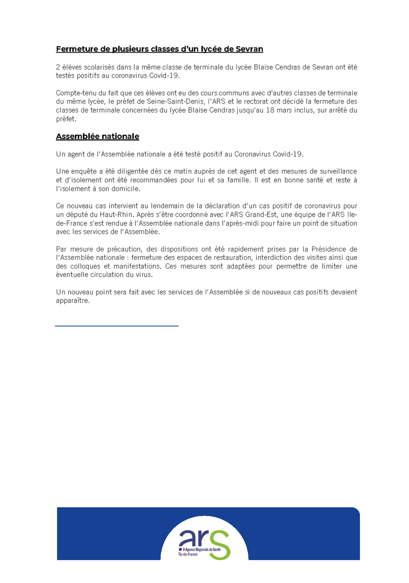 ARS_IDF's tweet photo. #Coronavirus #Covid_19 : point de situation sur le nombre de cas en Île-de-France (06/03/2020)
Les points de situation : https://t.co/johkgUJiiu https://t.co/6hUKrqQZjj