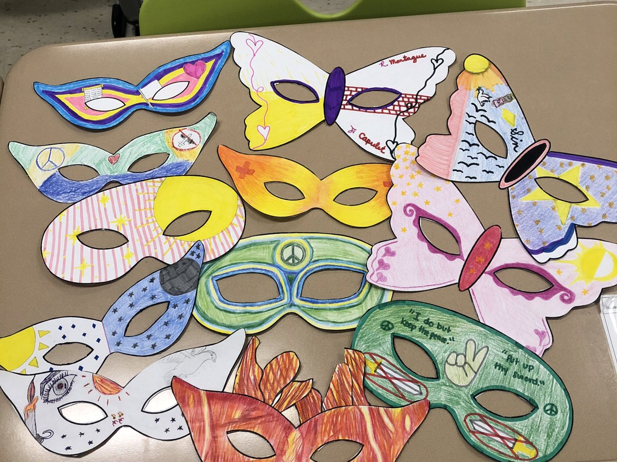 MrsMarlette's tweet photo. Making masks for our characters in Romeo and Juliet to wear to the Capulet ball in English 9! https://t.co/zo3weLqDLC