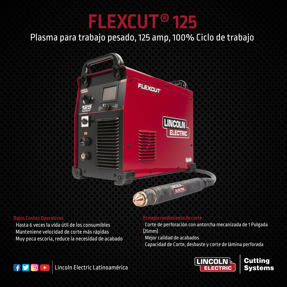 LincolnLatam's tweet photo. ¿Ya conoces nuestra fuente de #plasma para trabajo #pesado, 125 #amperios y 100% #Ciclo de #trabajo?
Mas vida útil de los #consumibles, Velocidades de #corte mas rápidas, menos #bisel, mejor #rendimiento y #calidad de Corte. https://t.co/l0NGOOorjL