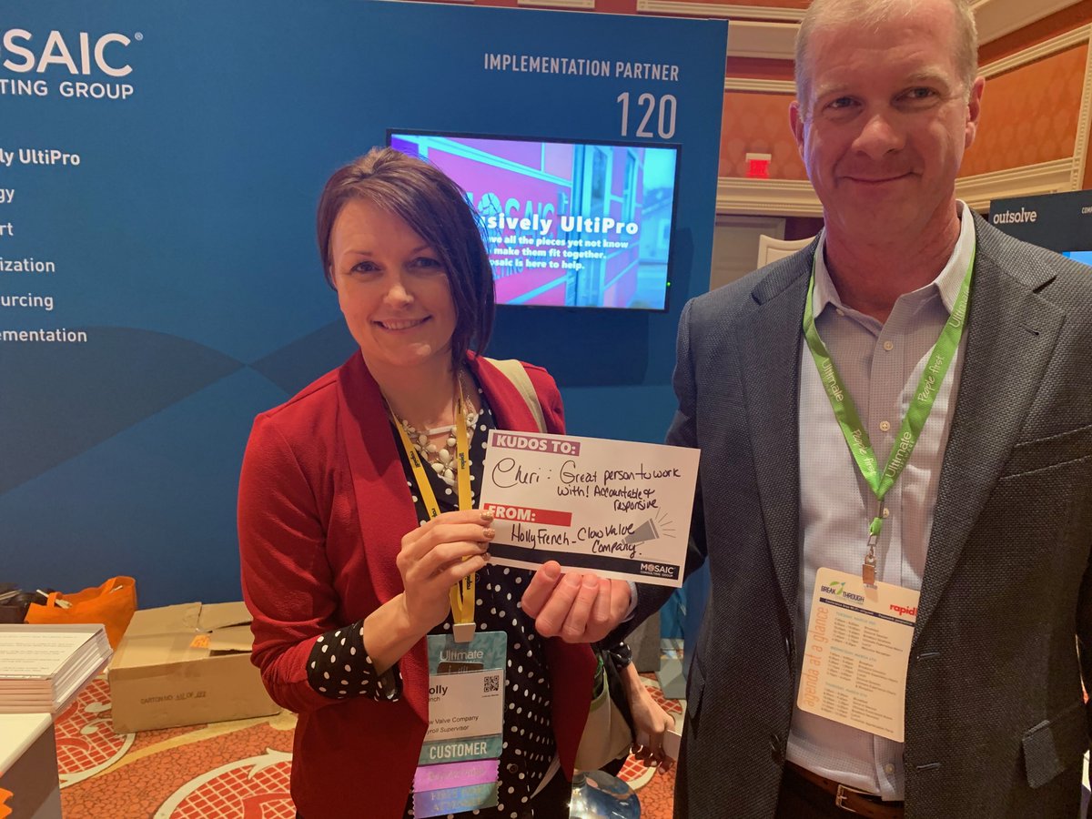 MosaicCG's tweet photo. This year's #UltiConnect was amazing! Thank you to everyone who stopped by our booth and a special thank you to all our clients who stopped by to say hi and send a shout out to our team members, we love hearing about how Mosaic #makesadifference in your organization. https://t.co/WLdGoI5F0H