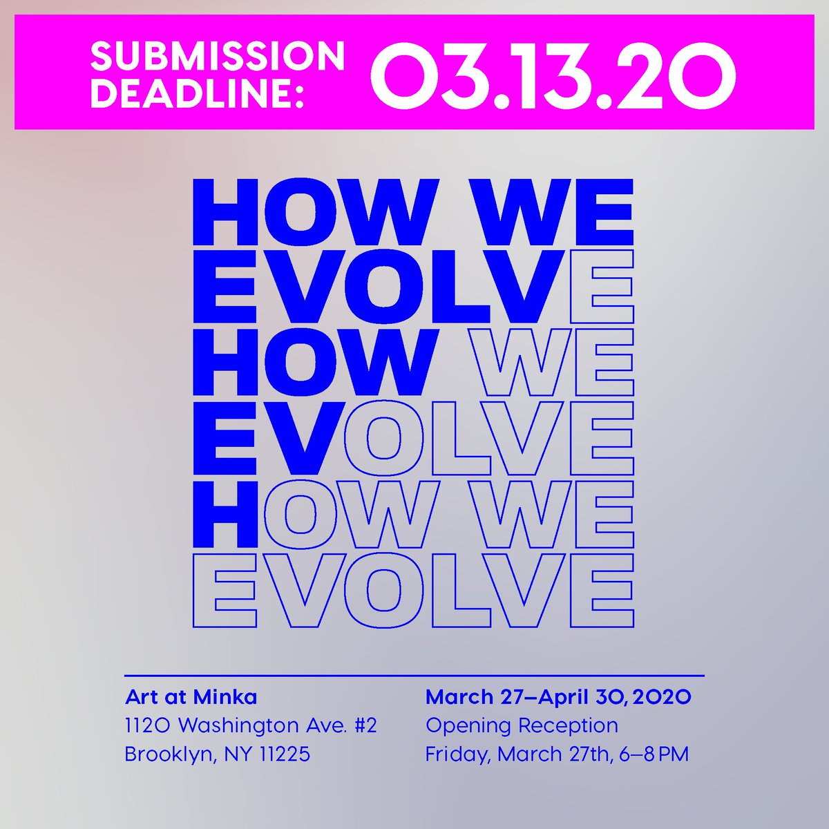 CompoundCowork's tweet photo. Reminder: The submission deadline for our "How We Evolve" exhibition is one week from today - 3/13/20! For more information and submission form, click here:  https://t.co/Glj9Y2YARu. Share the link with any and all artists in your life. https://t.co/5Iby8sEPES