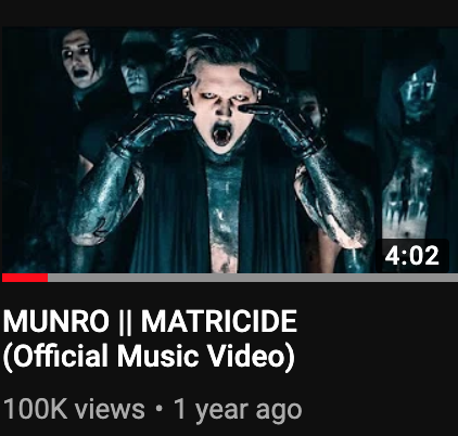 Wow! THANK YOU everyone for getting Matricide to 100,000 views! Matricide was a really important video and song to us because we discovered who we are as a band from it. Can't WAIT to release more music and videos for you guys!