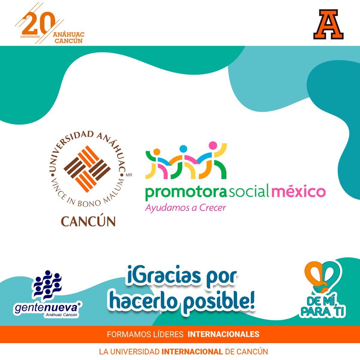 Muchas gracias a nuestros aliados por ayudarnos a cambiar la vida de los jóvenes, ¡Sin ustedes no fuera posible!💙 <a href="/AnahuacCancun/">Anáhuac Cancún</a> y Promotora Social México