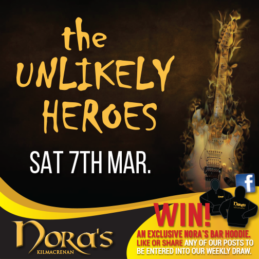 The always entertaining THE UNLIKELY HEROES are with us this Saturday night. No better way to spend an evening with a relaxing drink and some great music. See you there.