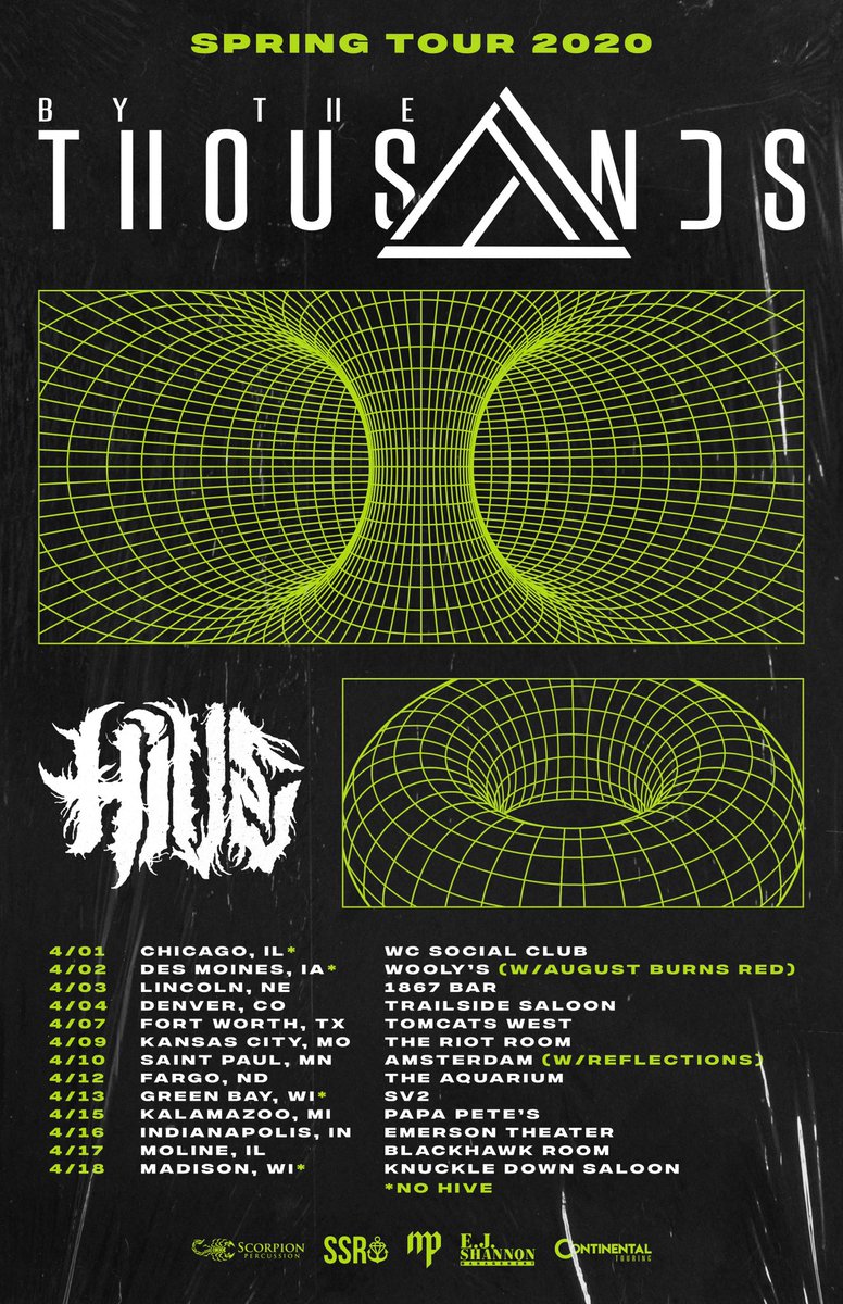 HIVEMETAL's tweet photo. We’re stoked to announce that we’ll be touring with our boys in @BytheThousands in April! We are also supporting @ReflectionsMN, @ATRhq, and @BTM_MMXX on select dates. RETWEET!!! https://t.co/8b8GLxM344