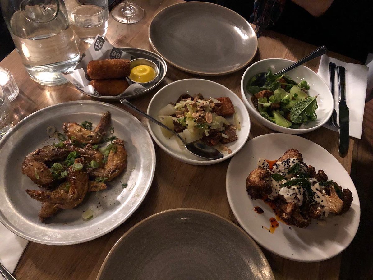 SarahChu's tweet photo. Sharing is caring🥰 @CaravanResto 
#Jamon #croquettes #aioli #cauliflower #harissa #yoghurt #nigella #friedcod #saltedcucumber #lime #chilli #chickenwings #porkbelly #dinner #foodie #dessert #darkchocolate #tart #marmalade #mascarpone #chocolatesorbet #espresso #caramel #hazelnut https://t.co/tiETTkA1aU