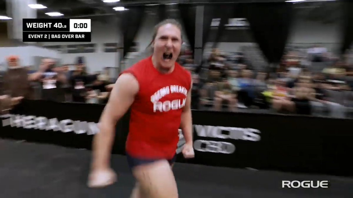 KeithGalvin's tweet photo. WHAT A THROW! Alabama's Hannah Lindsey with 5 seconds left after failing twice, she gets it over just in time! AND SHE IS HYPED! #ArnoldClassic #Strongmn #Strongwoman https://t.co/aeN4R3wleY