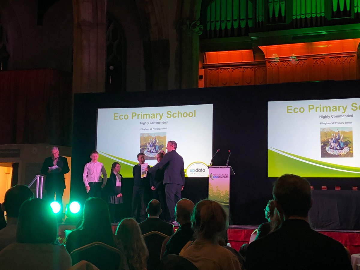 EllinghamVC's tweet photo. Some of the Eco Committee went to the Norfolk Eco Awards last night at St Andrew's Hall in Norwich. We were runners up this year and received a Highly Commended award and some Samsung Tablets for school. A huge well done to all of the Eco Committee! https://t.co/zzqdLjgu4v