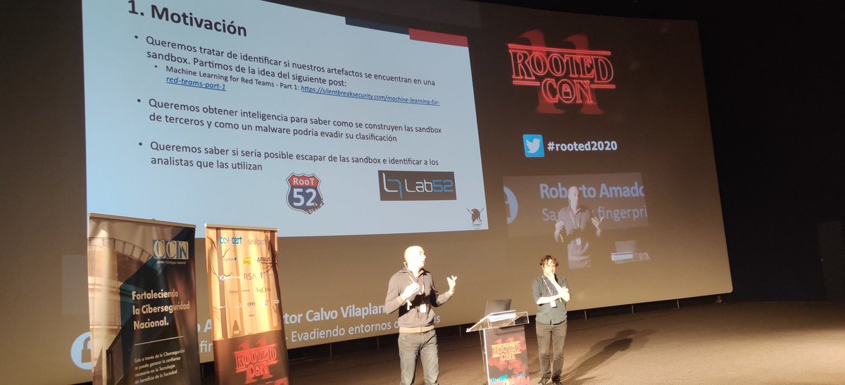 Jornada intensa en la <a href="/rootedcon/">/RootedCON</a> de manos de <a href="/antoniosanzalc/">Antonio Sanz</a> <a href="/ramado78/">ramado</a> <a href="/aetsu/">𝕬𝖊𝖙𝖘𝖚</a> #S2Grupo #Rooted2020 ¡Puntazo!

👉🏻 Sandbox fingerprinting - Evadiendo entornos de análisis

👉🏼 Hunting Malwate using procesos behaviour

👉🏽 Van a mear sangre: cómo hacer que los malos lo paguen muy caro