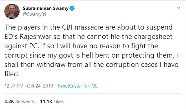 With several reports over last two years have proved Rakesh Asthana as an honest officer who has worked on several anti corruption cases. But Swamy played a big game to malign Asthana & he openly supported Alok Verma.Swamy threatened Modi gov, saying he will withdraw all cases