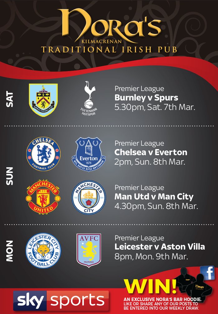 More live Premier League this weekend. Drop in and enjoy the action with a nice cold one!