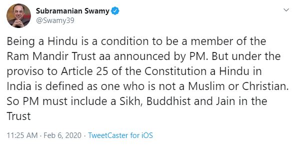 Now, Swamy has been kept away from Ram Mandir Trust.BJP has no faith in Swamy to deliver something good, now Virat Hindu is asking BJP to include other religions in Ram Mandir trust. Another attempt to misguide the voters and put BJP under the scanner.