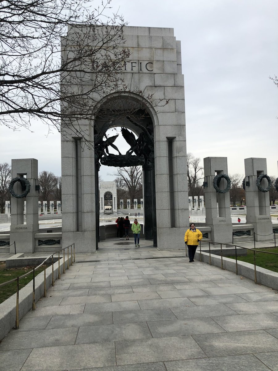 turleydw's tweet photo. Next stop on the bus 4 and 5 tour is the WWII Memorial! @AFMSChargers #ChargingIntoDC https://t.co/rVmvY6X4h1