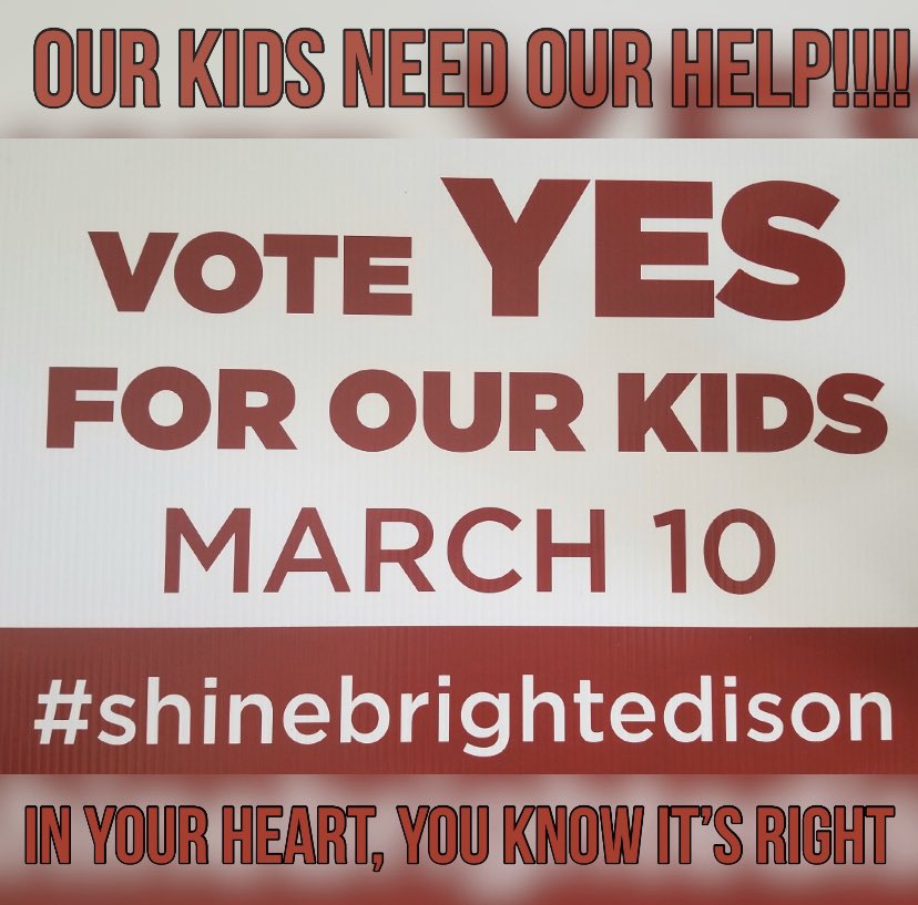ChristyYascko's tweet photo. Edison people: don’t forget to vote YES on March 10! https://t.co/BAqEYDK9jD