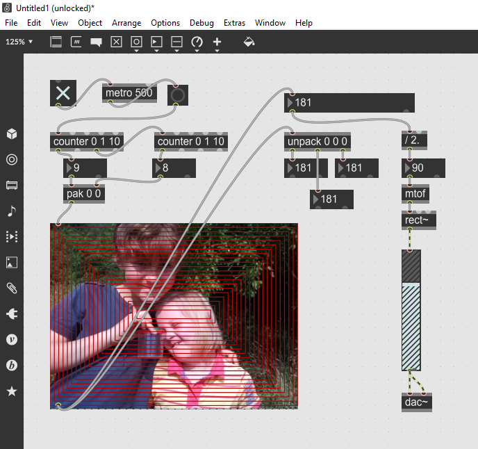 Fantastic day <a href="/BOMlab/">BOM</a> with @jameskcentral @MatthewDFEvans getting an introduction to Max.  Generating sound from images.