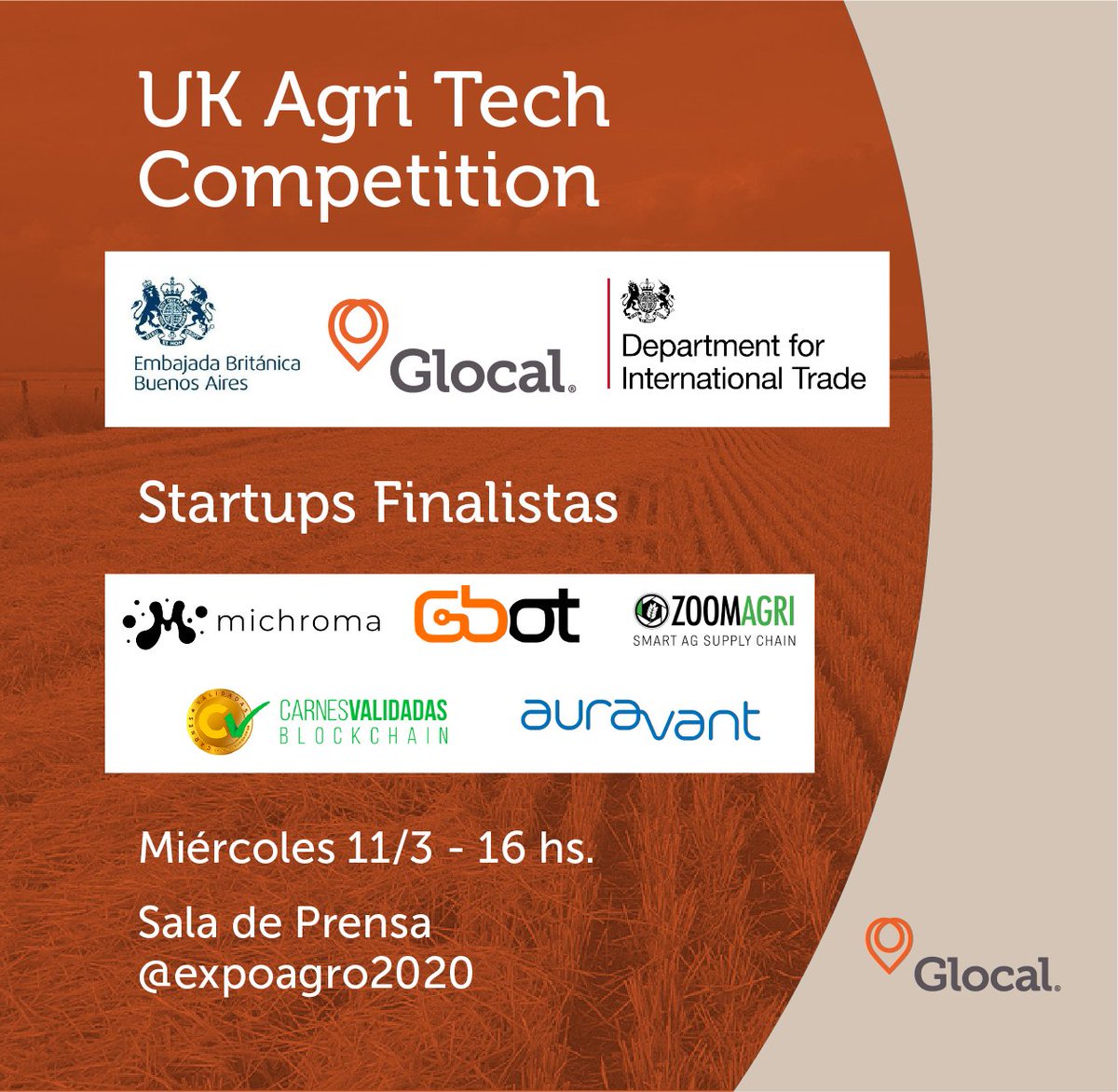 UKinArgentina's tweet photo. Durante la @Expoagrocom se anunciará la empresa ganadora de la competencia #AgriTech🇬🇧 que viajará al Reino Unido con un programa personalizado para internacionalizar su negocio.

Las 5 finalistas son:
✔ @GbotAg
✔ @auravant
✔ @ZoomAgri
✔ @michroma_co
✔ #carnesvalidadas

👇 https://t.co/j2MC91ZaDD