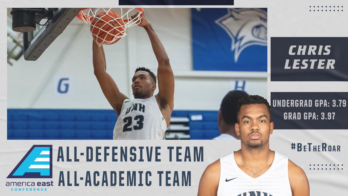 UNHMBB's tweet photo. .@chris_lester45 received 2️⃣ @AmericaEast awards!! Congrats on your selection to the All_Defensive Team and All-Academic Team. #BeTheRoar #UNHMBB #AEMBB #SmartCat https://t.co/m5ioQO252Z