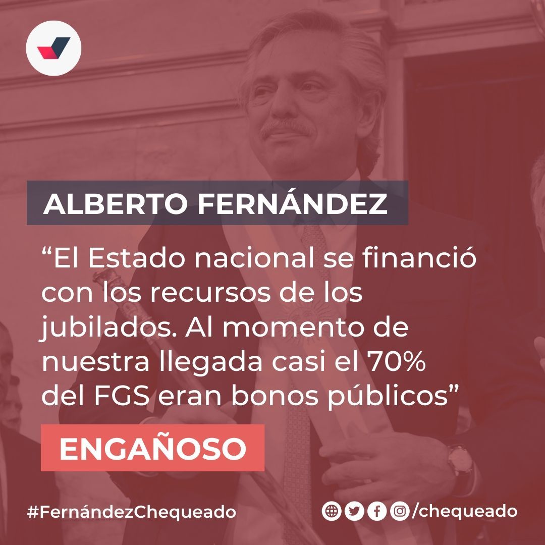 Chequeado's tweet photo. [NUEVO] Alberto Fernández habló en la #AperturadeSesiones sobre el porcentaje del Fondo de la ANSES utilizado para financiar al Estado.

Lo que dijo es #ENGAÑOSO 👉Toda la info en https://t.co/ARkAuXDzM0

Por @martosli y @miguesblum.
#FernándezChequeado #AsambleaLegislativa2020 https://t.co/HNOCuGvoEk