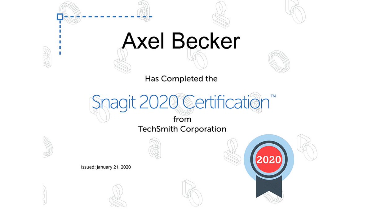 axelbecker's tweet photo. Heute habe ich endlich die Snagit-Zertifizierung abgeschlossen. Falls Sie es nicht wissen: Haben Sie einen Wartungsvertrag abgeschlossen, können Sie sich – sowohl für Camtasia als auch für Snagit – zertifizieren lassen.  #AxelBecker #Snagit #Wartungsvertr https://t.co/cBkRxNaDl0 https://t.co/7yKANJXBqb