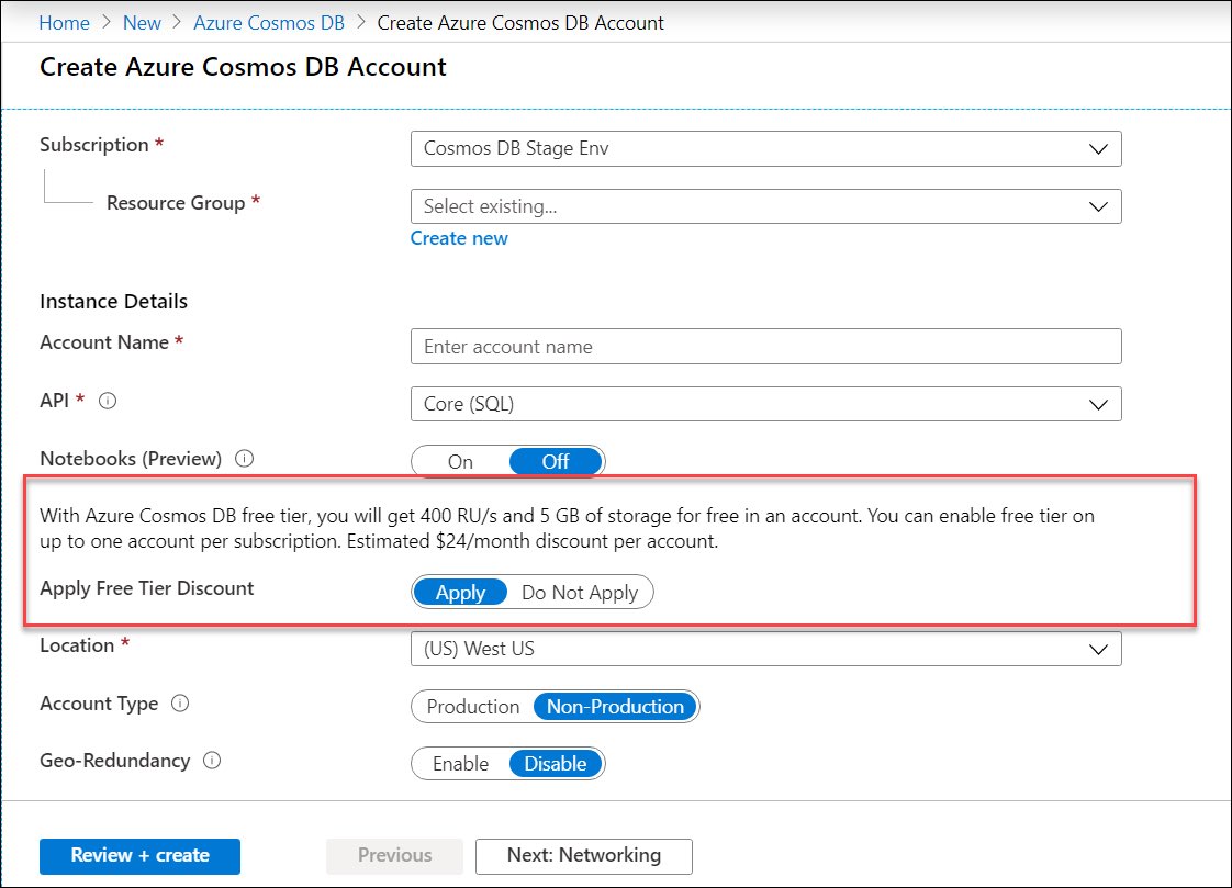 Build apps for free with Azure Cosmos DB Free Tier. Get the first 400 RU/s throughput and 5 GB storage in your account for free each month, for the lifetime of the account. devblogs.microsoft.com/cosmosdb/build… #Microsoft #Azure #CosmosDB