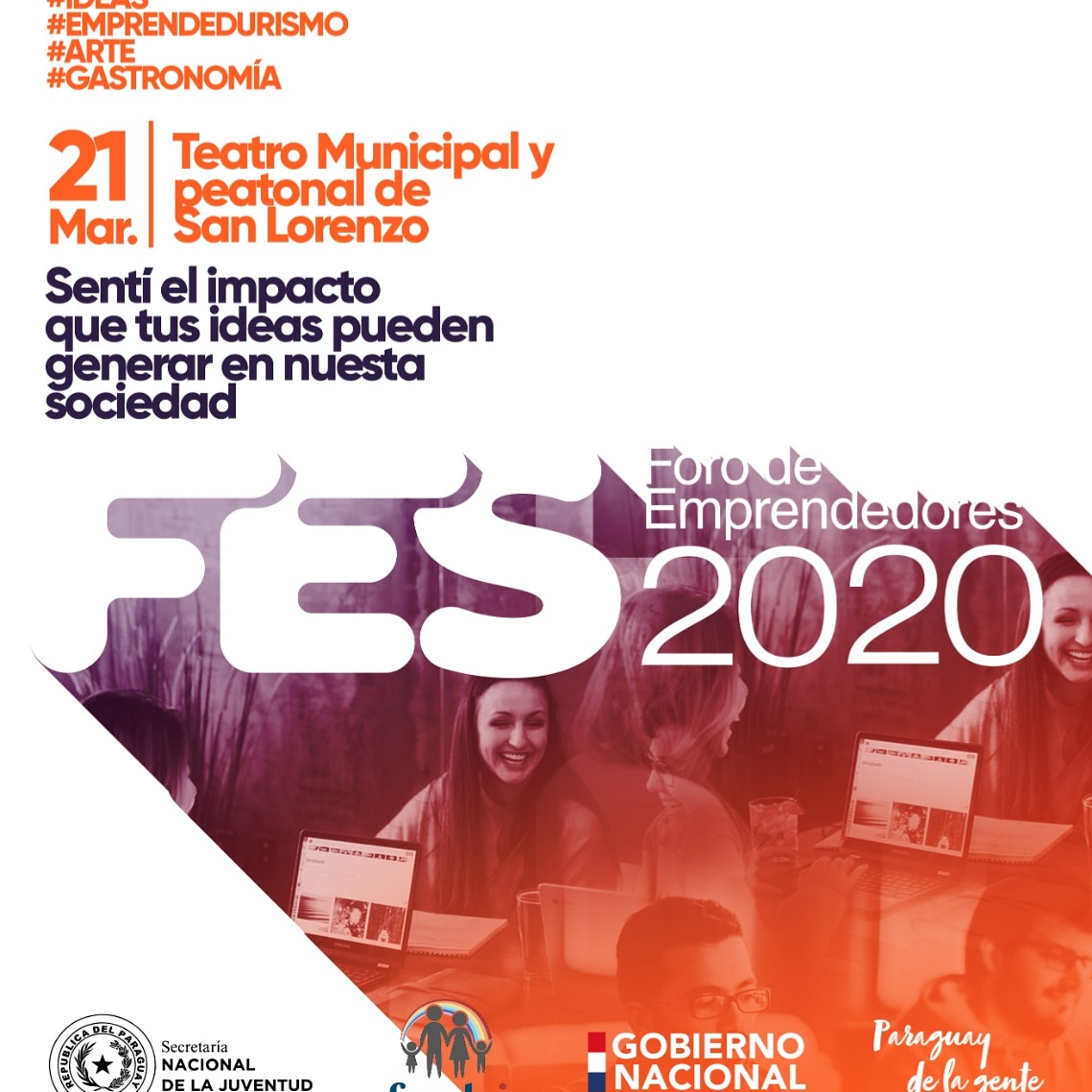 FundeiParaguay's tweet photo. La Fundación para el Desarrollo Integral (Fundei) y la Secretaría Nacional de la Juventud (SNJ) organizan el Foro de Emprendedores 2020. Teatro Municipal y Peatonal de la Ciudad de San Lorenzo. Será el día 21 de marzo de 2020.
#Ideas
#Emprendedurismo
#Arte
#Gastronomía https://t.co/Kjzwg8n2X6