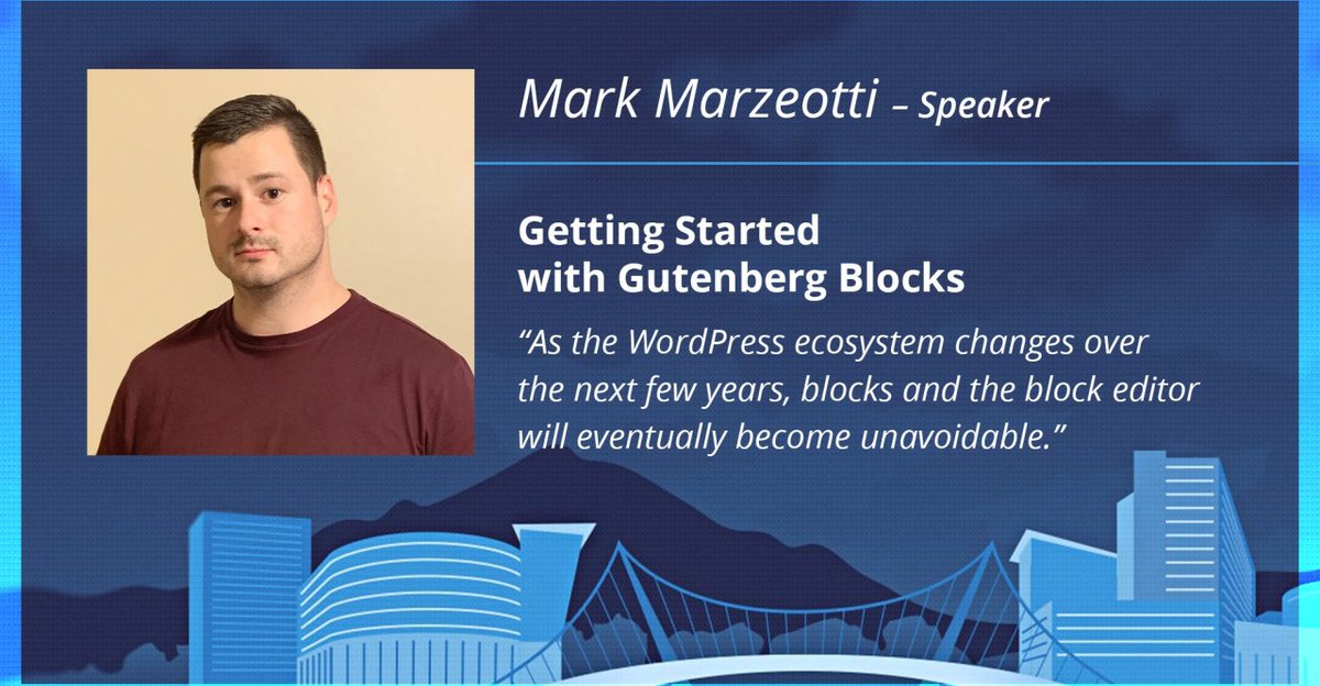 WordCampGVL's tweet photo. We’re looking forward to hearing Mark Marzeotti’s speak on “Getting Started with Gutenberg Block.” Learn more about Mark and be sure to purchase your tickets today! https://t.co/rQjkRbTqi2 #wpgvl #wcgvl #greenvillewp #gvlwp #wordcamp2020 https://t.co/n0OmrCzR7o