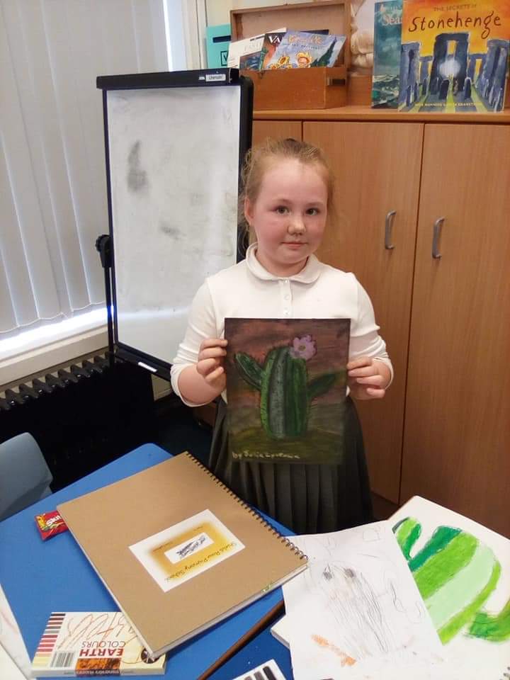 shieldrowschool's tweet image. Year 4 have shown how much their art skills are improving when creating their own North American cacti using oil pastels.