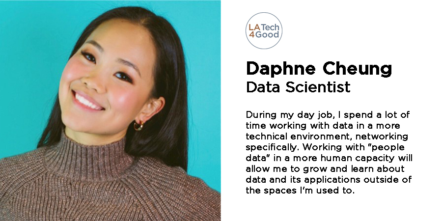 Daphne Cheung talks about why she's volunteering with <a href="/LATech4Good/">Data Reframed</a>  in our first of a series. latech4good.org/news/daphne #datascience #tech4good