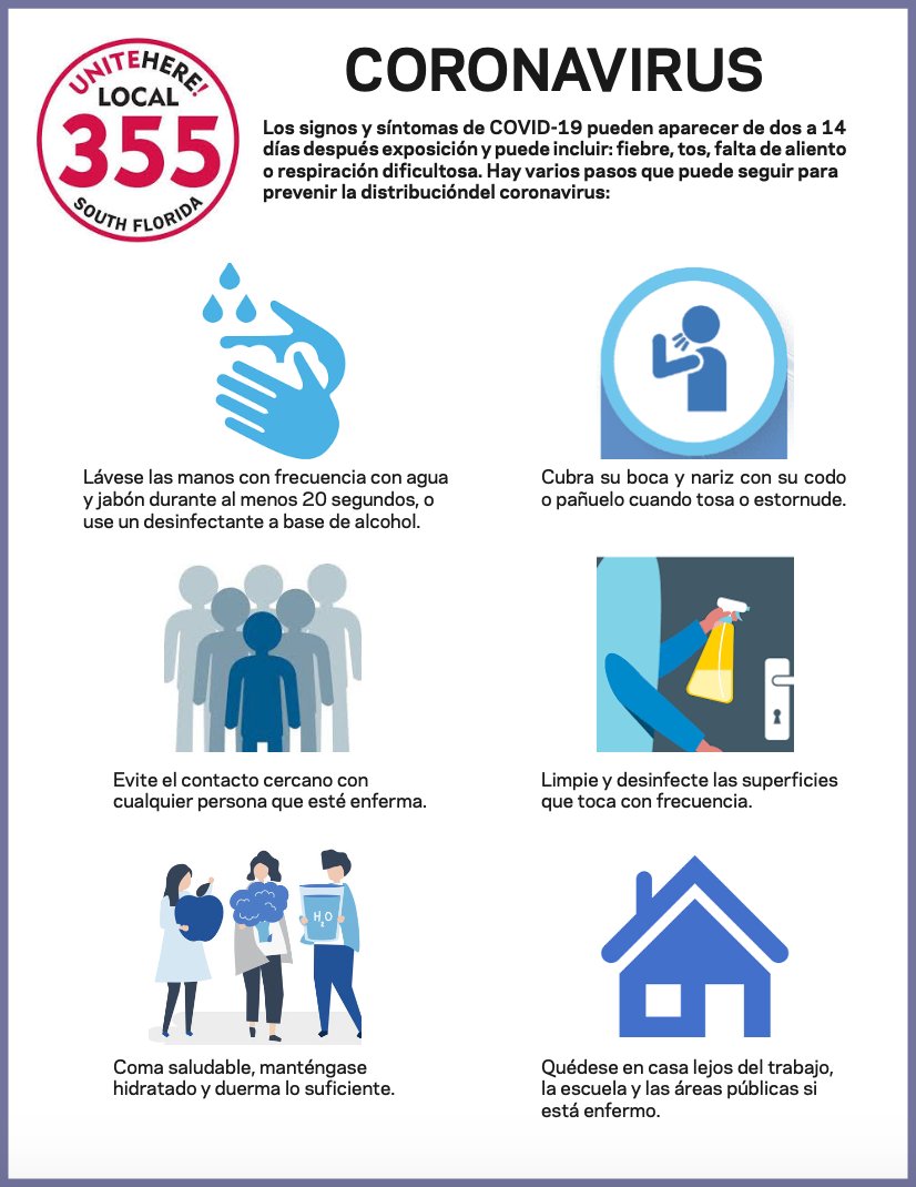 UNITEHERE_SoFla's tweet image. Hay varios pasos que puedes tomar para prevenir la distribución del #coronavirus. #1u