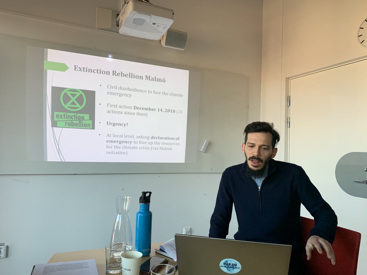 ianguelovski's tweet photo. .@Sal_DeRosa’ engaged research on whether climate collectives in #Sweden are opening new political spaces and breaking up the order of the sensible (that is green fixes)? What a trajectory from @UndiEnvi to #occupyclimatechange @KTHEnvHumsLab!! Love it! https://t.co/MdwEYLwplp