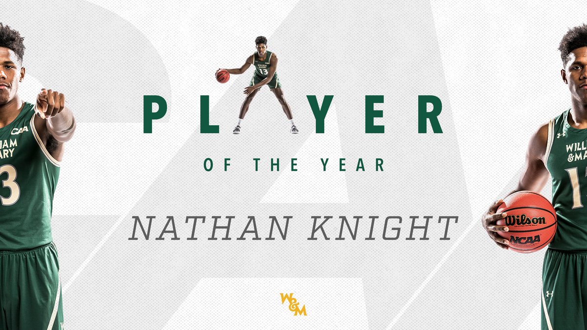 🏆 Senior Nathan Knight (@n8_knight) became the second player in #CAAHoops history to be named CAA Player and Defensive Player of the Year. 

📰 bit.ly/3cBuVNw

#GoTribe | #MarchOnTribe