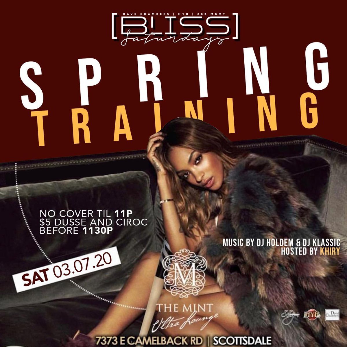 themintAZ's tweet photo. SPRING TRAINING - BLISS SATURDAY host by @TheRealKhiry  Beats by Dj Holdem &amp; Dj Classic  https://t.co/zXsVByiKL3
#nightlife #scottsdalenightclub #dancebar #bottleservice #scottsdaleclubs #nightlclub #cactusleague #hookahbar #sprintraining2020 #drinkspecial #drinks #nightlife https://t.co/QwOl7kx20P