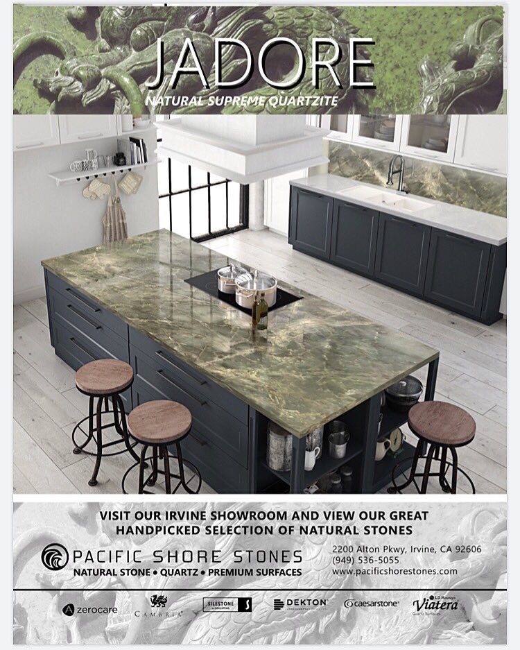 PacShore's tweet photo. March mood! 🍀 our Jadore #quartzite is back in stock just in time for St. Patty’s day! Come shop this gorgeous, green #quartzite in #Irvine! 📷 featured in @OrangeCoastmag coming issue! 🍊
#pacificshorestones #usenaturalstone #nature #ocdesign #ocmagazine #socalhomes https://t.co/0hBii4QDR6