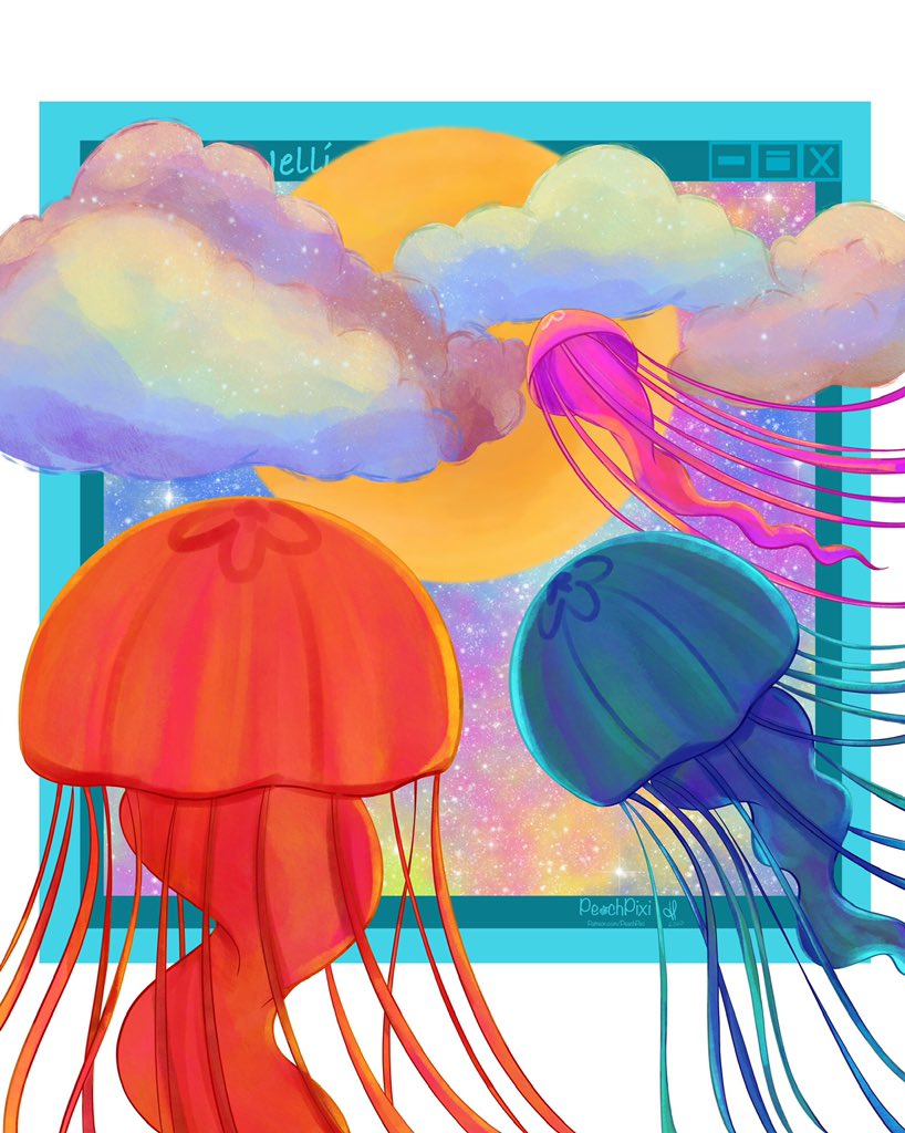 Peachpixi's tweet photo. Something different today. I finished these jellies and am really happy with their colorful jelliness 💜
#jelly #jellies #jellyfish #browserart #art #procreate #fantasy #artist #artistsontwitter #Colors #imagination #digitalpainting #digitalart https://t.co/JAIlhsy9TW