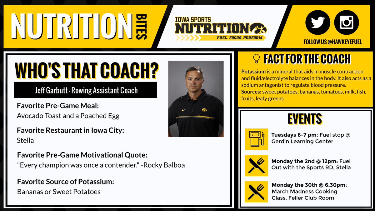 HawkeyeFuel's tweet photo. #DYK 💡🤔 that it’s National Nutrition Month 🍎📅? Check out this month's Nutrition Bites 🗞 for nutrition knowledge from @iowa_rowing’s Jeff Garbutt. Plus, learn how you can celebrate National Nutrition Month by coming to our March events. #hawkfuel #hawkfocus #hawkperform https://t.co/wTCXmoD4IW