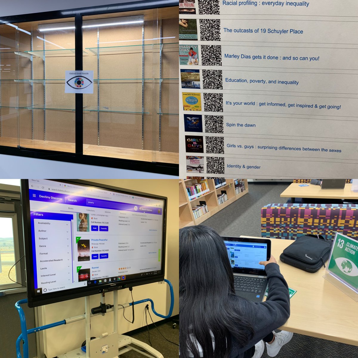 AmyHybarger's tweet photo. Can’t wait to see what the 6th graders create for Global Reads Display. 👏#destinycollections #skyranchlibrary #teachglobalgoals #wcsdlibraries https://t.co/70sYopG9cP