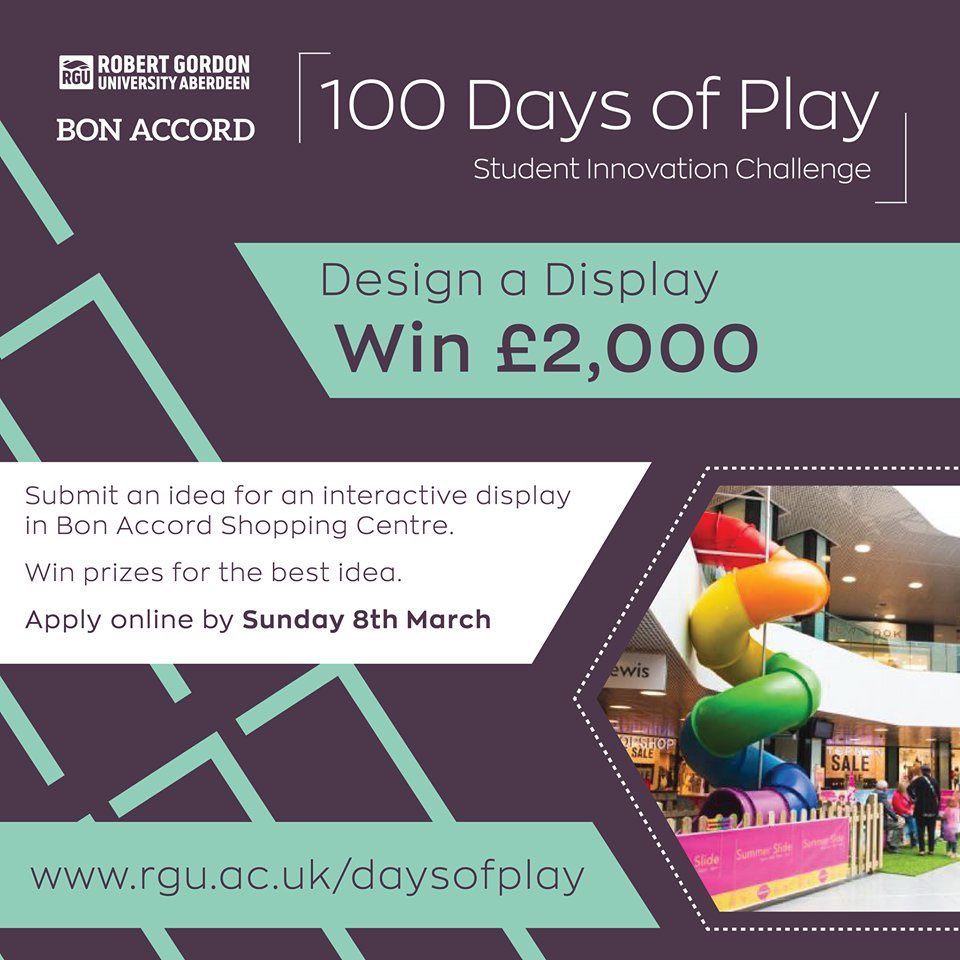 RGUInnovation's tweet photo. This space isn’t going to fill itself, could it be your innovative idea? There’s still time to get your applications in for 100 Days of Play! #innovation #rgu #100daysofplay @bonaccordcentre https://t.co/xzLAmRjUHM