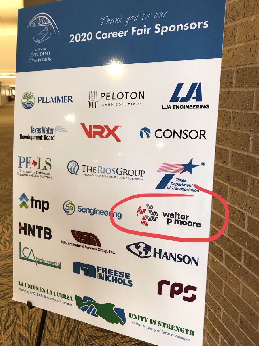 HeatherWPM's tweet photo. Are you #DrivenByTheChallenge? Visit the @WalterPMooreEng career fair booth at the @TEXASCEtweets Student Symposium! #civilengineers #civilengineering #asce #careerfair #collegestudents #texas #txmxASCE20 #txmxASCE #TexASCE https://t.co/yN2KgFzwVo