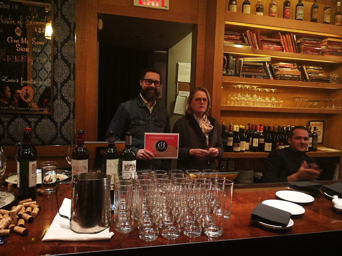 winevox's tweet photo. Anthony Jones sommelier of fine dining restaurant Le Coucou NYC won a trip to Bordeaux to discover the @CrusBourgeois. He replied correctly to 10 quiz questions complied by @YannickBenjamin Well done and see you soon! https://t.co/1fLDXj157k