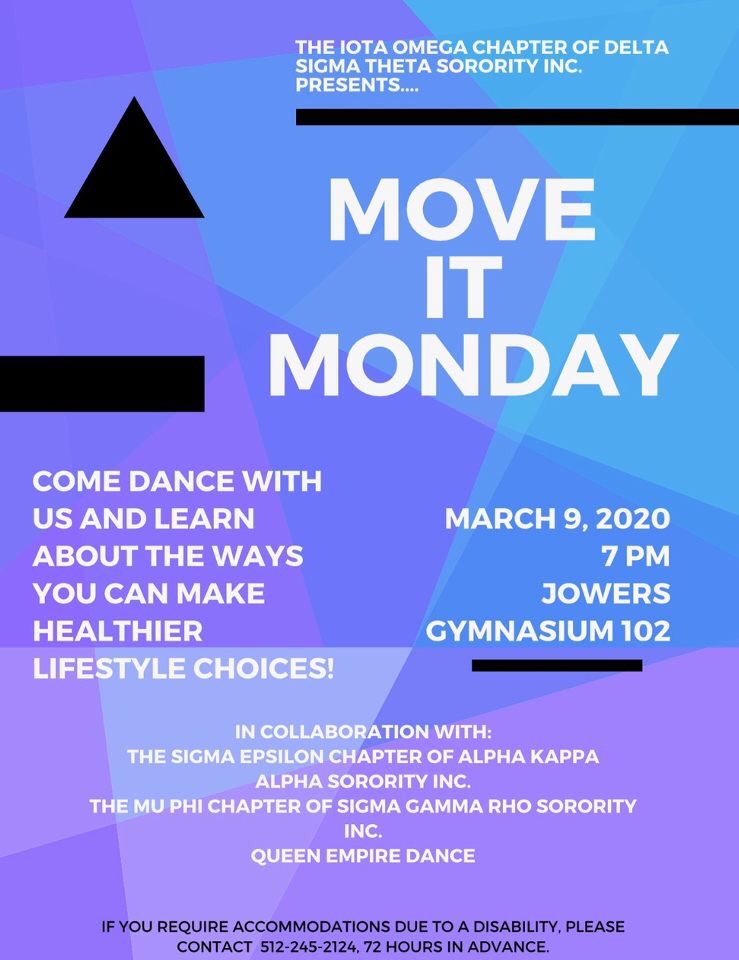 Come Move It next Monday with your favorite Orgs in Jowers at 
7 pm!