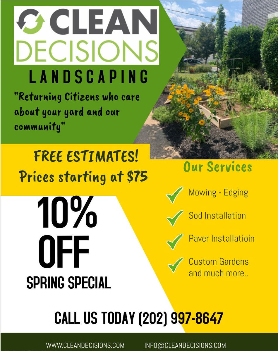 CleanDecisions's tweet photo. NEED LANDSCAPING? CALL US TODAY FOR A QUOTE!! (202) 997-8647 OR EMAIL INFO@CLEANDECISIONS.COM https://t.co/J1dWxCBp6d