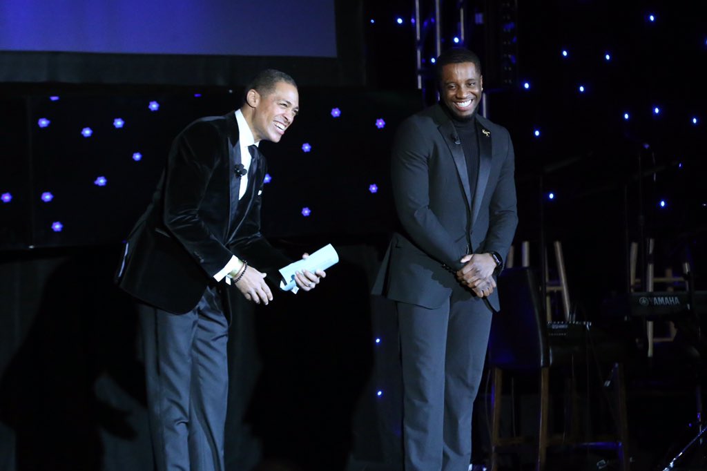 JRFoundation's tweet photo. The night was even more exciting with @tjholmes as our Master of Ceremonies. He even convinced Mrs. Holmes to jump on stage and enjoy the magical sounds of @SheilaEdrummer. #JRFeffect #JRFoundation #JRF https://t.co/qws6zL4twa