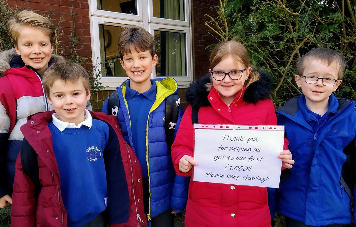 A massive THANK YOU, to everyone who has pledged so far, you've helped us to reach our first £1,000 for <a href="/WhittingtonSch/">Whittington Primary and Nursery School</a>!
Please keep sharing - crowdfunding only works if we all share it with our network of family, friends and other contacts. Please visit bit.ly/32UvAoX