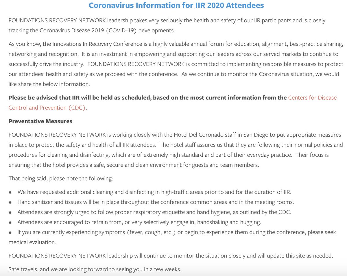 FRNevents's tweet photo. As we proceed with #IIR2020, here is important information for attendees: Our leadership takes very seriously the health &amp; safety of our participants &amp; is closely tracking the Coronavirus. Please see attached or visit: https://t.co/7kAEzT3qrm. We look forward to seeing you soon! https://t.co/15uhlK3ZUs